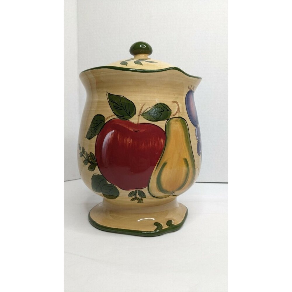Home Trends Granada Fruit Medium Canister 9" gasket lid  apple grapes pear‎